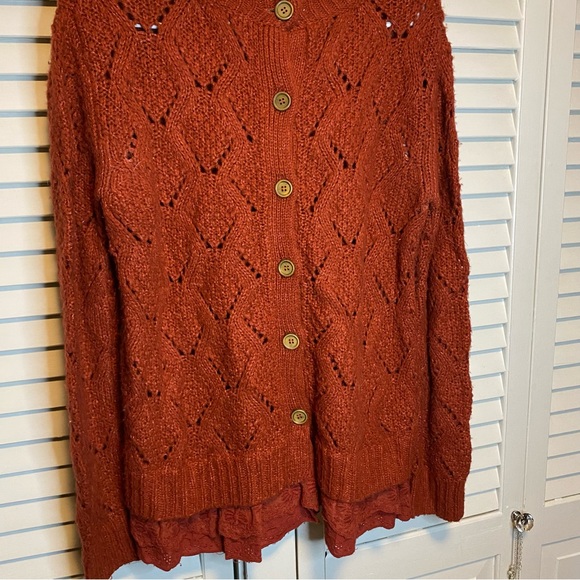 ANTHROPOLOGIE LILI’S CLOSET RUST POINTELLE SWEATER - Picture 1 of 9
